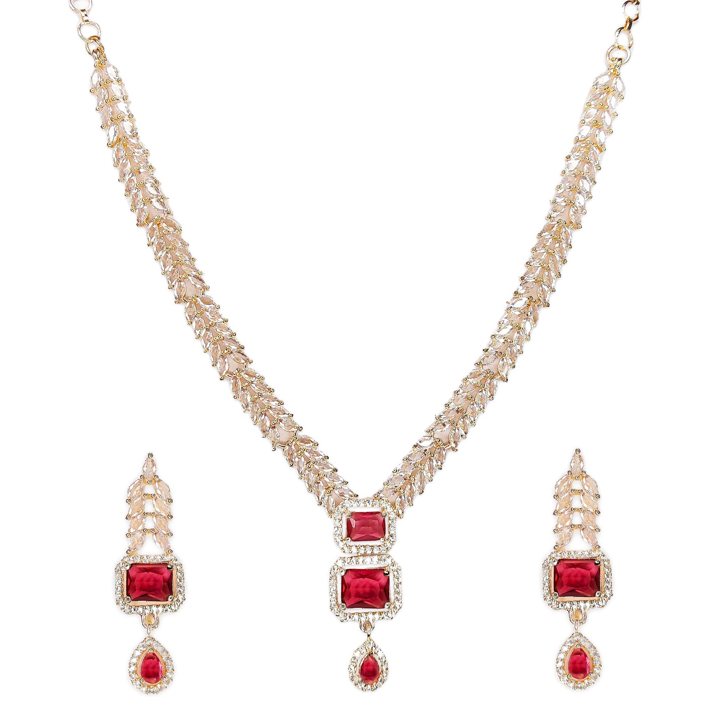 Rose Gold Plated Stunning American Diamond Studded Necklace with Earring Jewellery Set