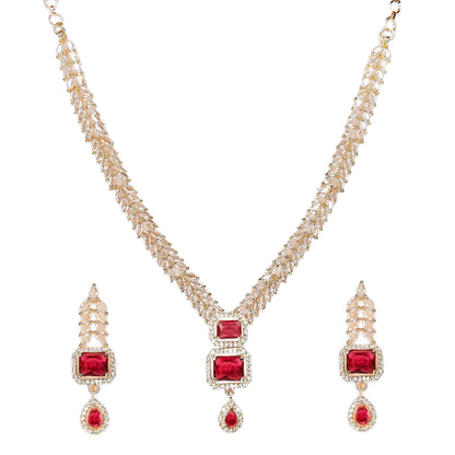 Rose Gold Plated Stunning American Diamond Studded Necklace with Earring Jewellery Set