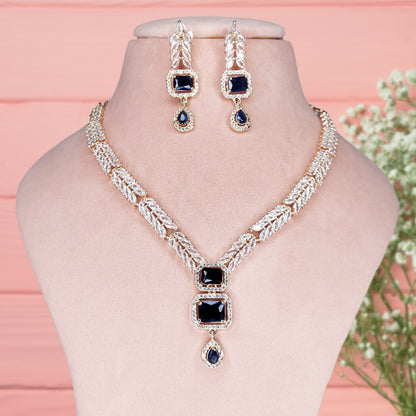 Rose Gold Plated Stunning American Diamond Studded Necklace with Earring Jewellery Set