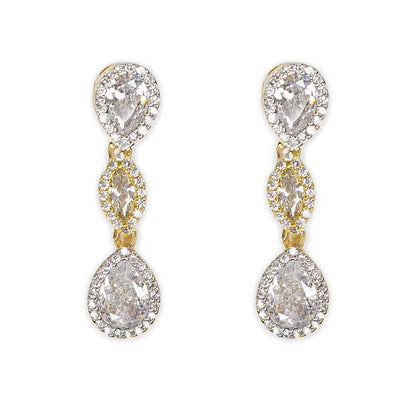 Gold Plated Elegant American Diamond Studded Leaf Shaped Necklace with Earring Jewellery Set