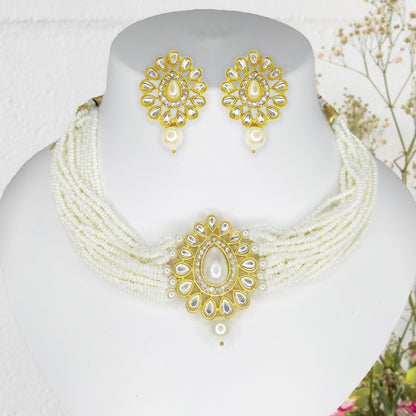 Gold Plated Stunning Pearl Embellished Kundan Choker Jewellery Set