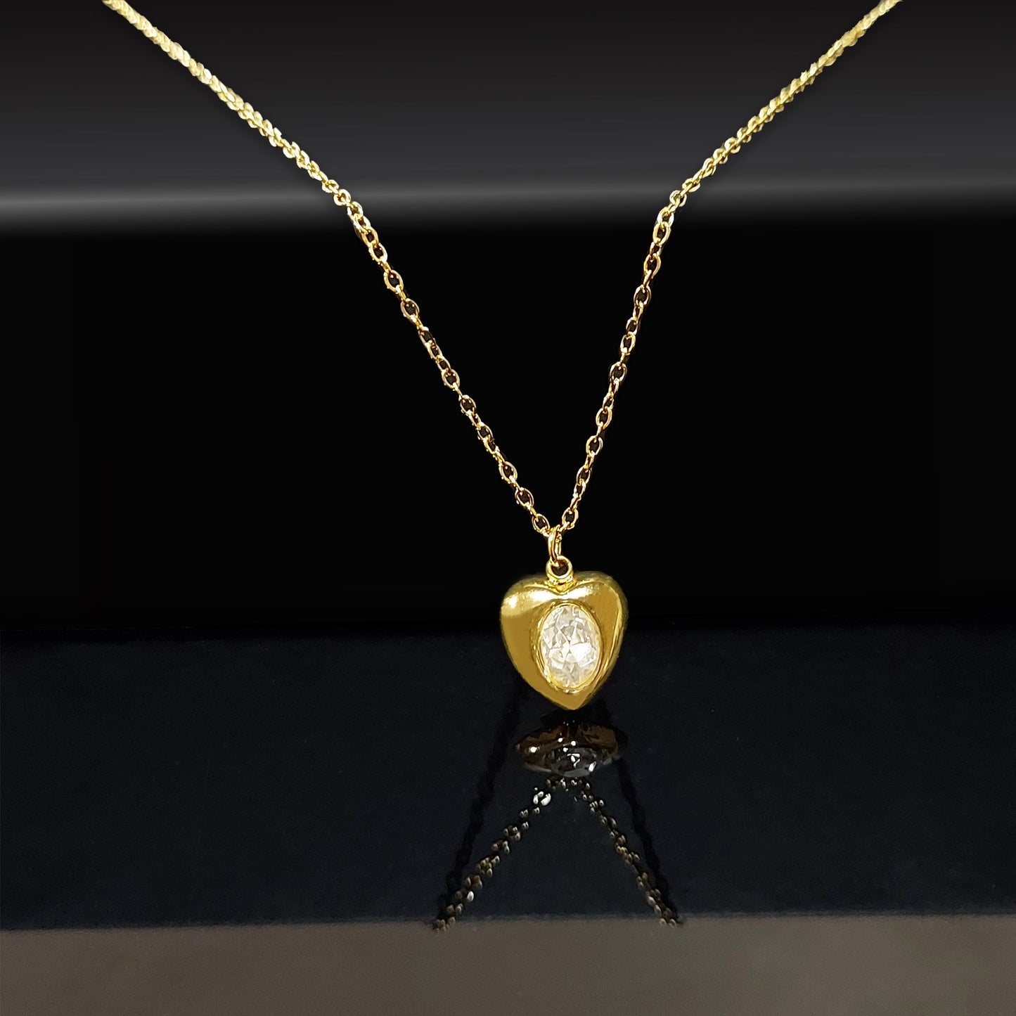 Gold Plated Anti Tarnish Elegant Heart Shaped American Diamond Studded Pendant