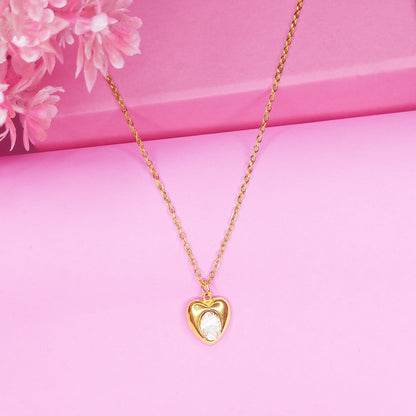 Gold Plated Anti Tarnish Elegant Heart Shaped American Diamond Studded Pendant