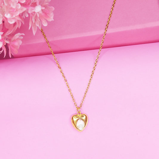 Gold Plated Anti Tarnish Elegant Heart Shaped American Diamond Studded Pendant