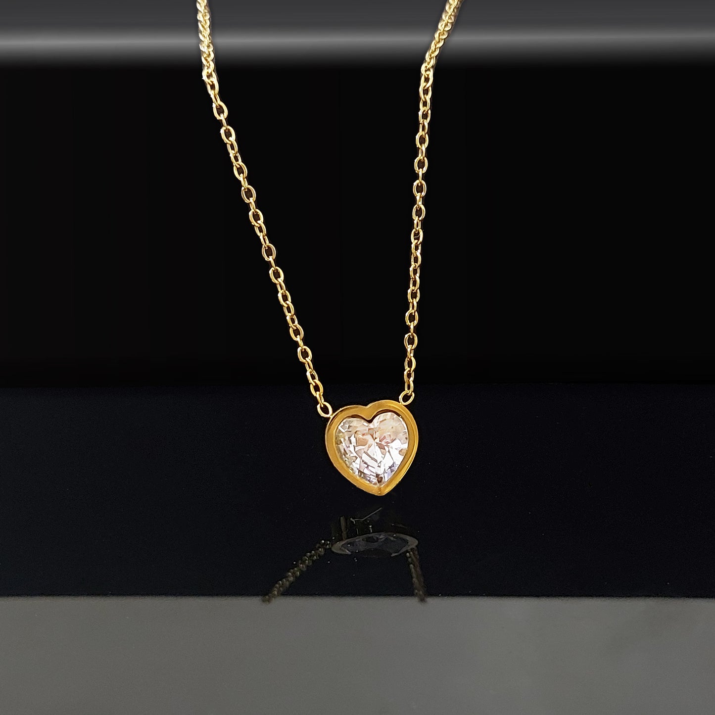 Gold Plated Anti Tarnish Elegant Heart Shaped American Diamond Pendant