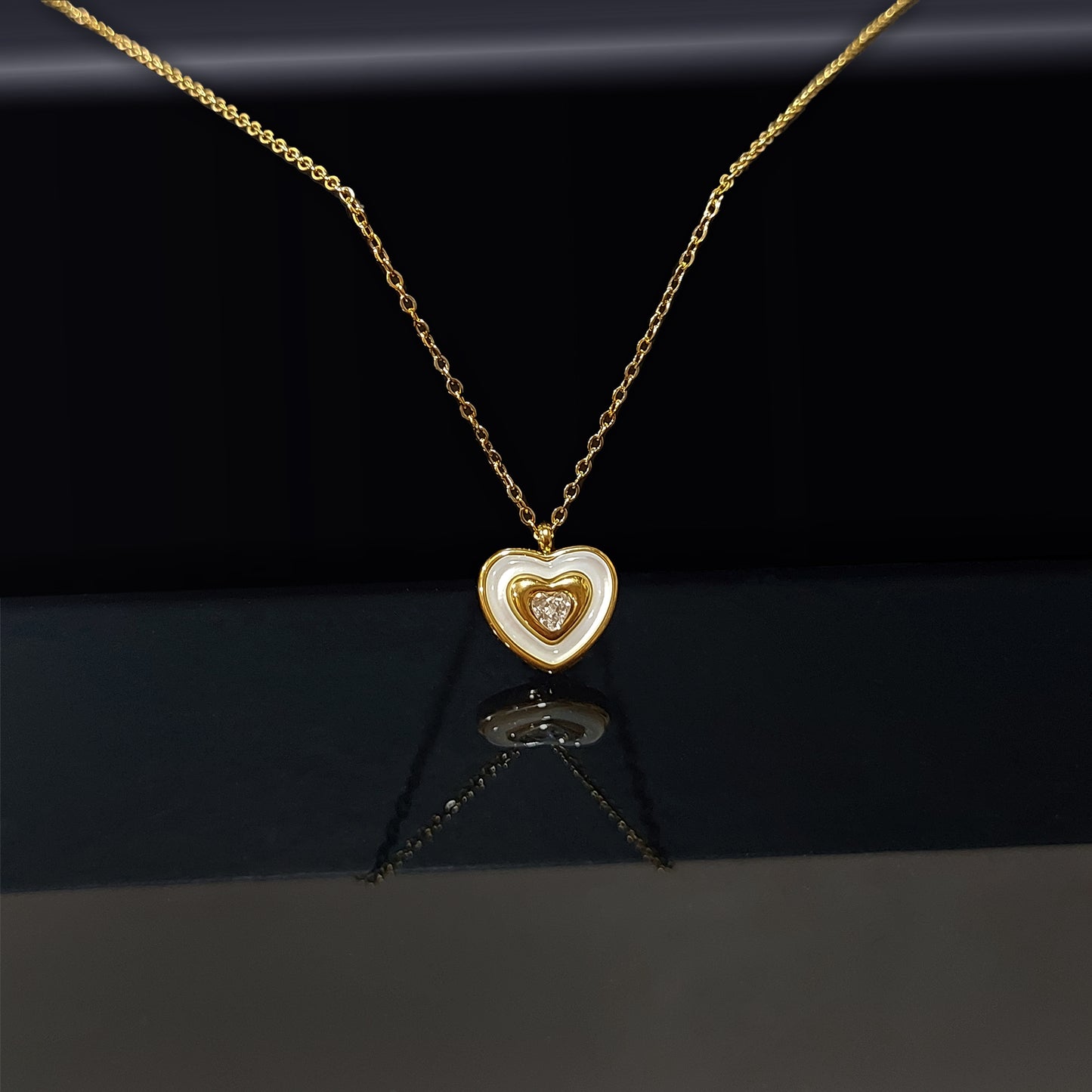 Gold Plated Stylish Anti Tarnish American Diamond MOP Heart Pendant