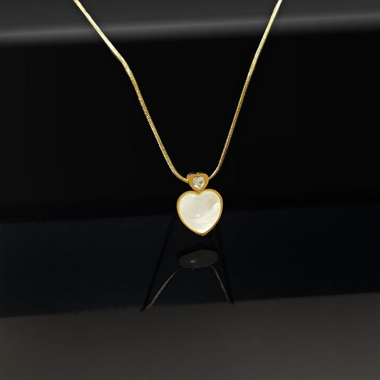 Gold Plated Stylish Anti Tarnish American Diamond MOP Heart Pendant