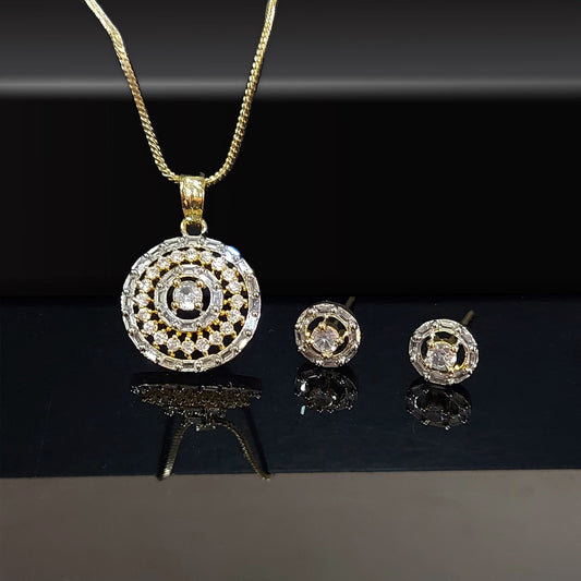 Gold Plated Elegant American Diamond Studded Pendant Set