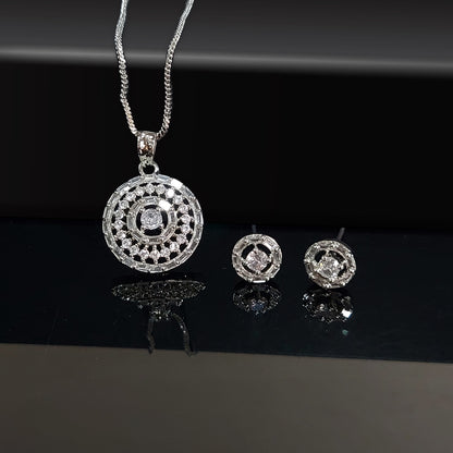 Rhodium Plated Elegant Cubic Zirconia Studded Pendant Set