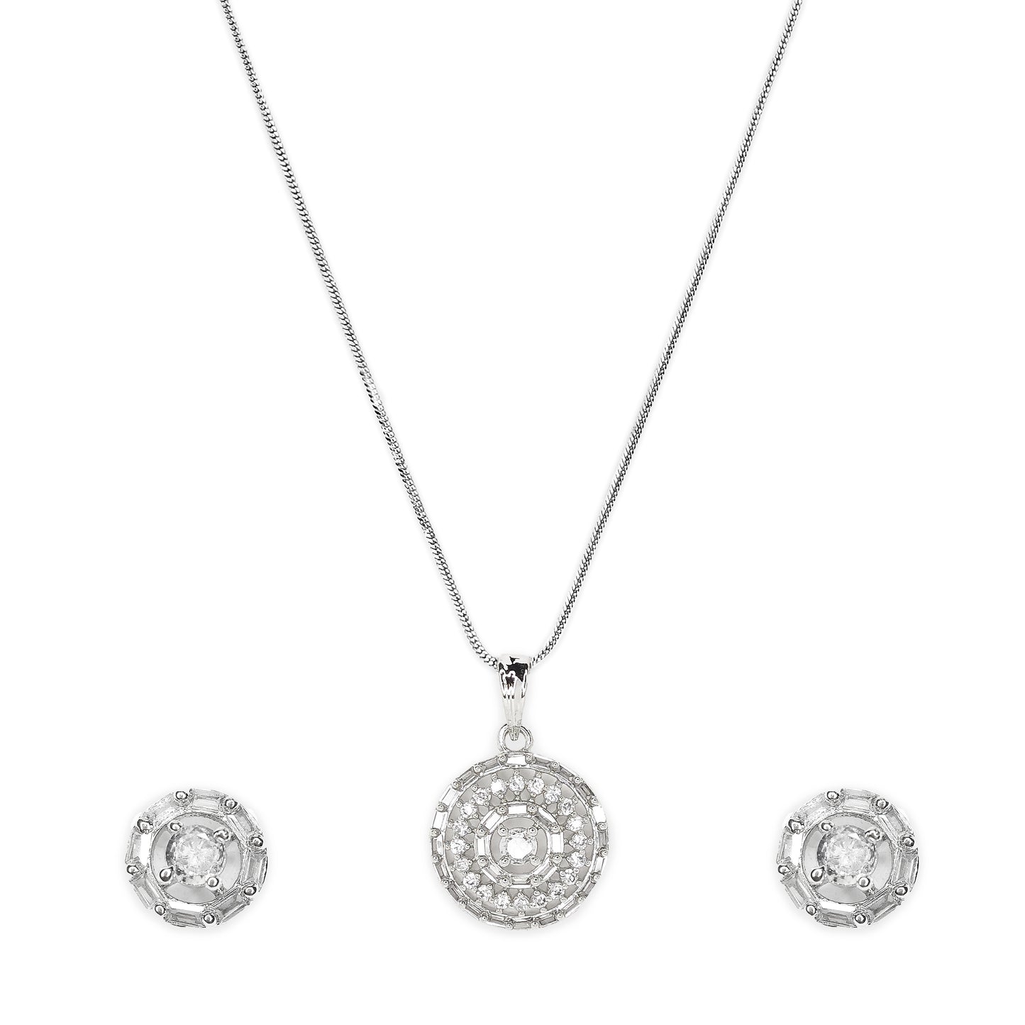 Rhodium Plated Elegant Cubic Zirconia Studded Pendant Set