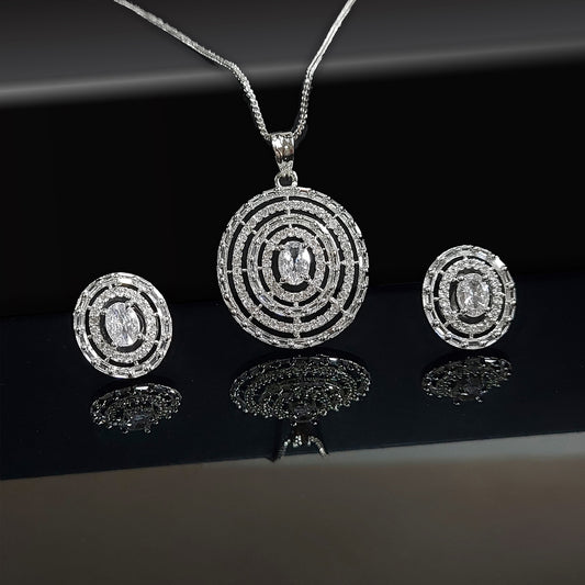 Rhodium Plated Trendy and Fancy Cubic Zirconia Studded Pendant Set