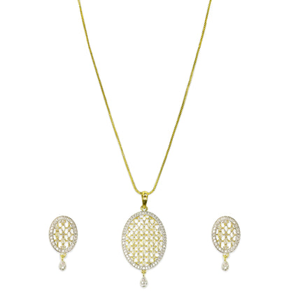 Gold Plated Oval American Diamond Studded Pendant Set