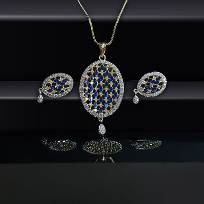 Gold Plated Oval American Diamond Studded Pendant Set