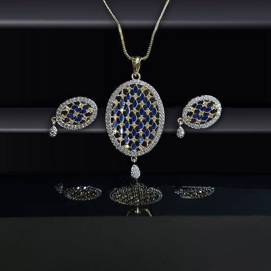 Gold Plated Oval American Diamond Studded Pendant Set