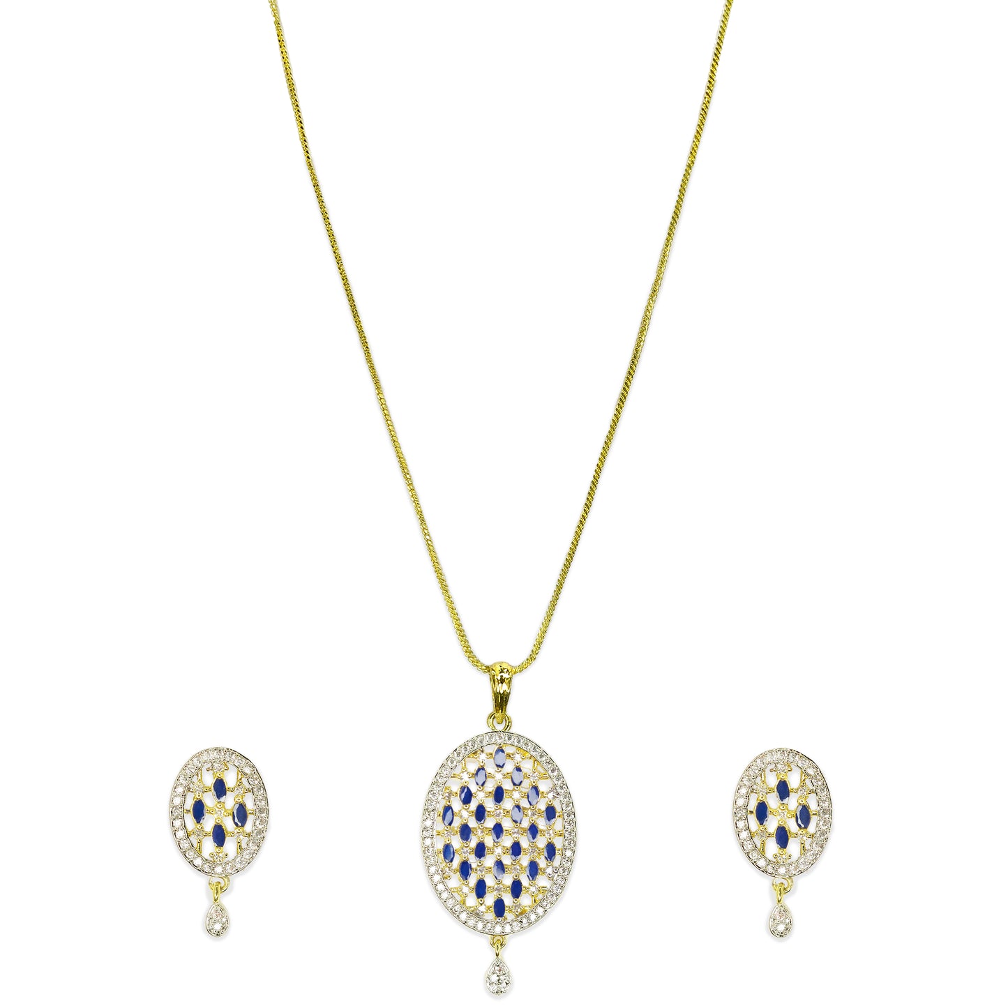 Gold Plated Oval American Diamond Studded Pendant Set