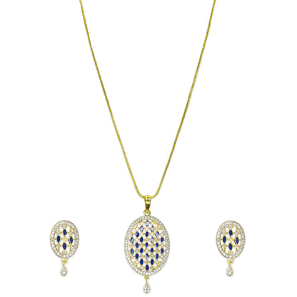 Gold Plated Oval American Diamond Studded Pendant Set