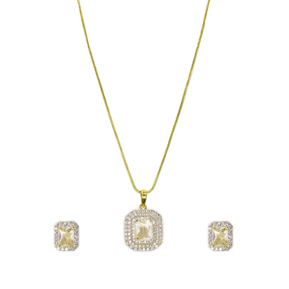 Gold Plated Square Shaped American Diamond Studded Pendant Set for Women