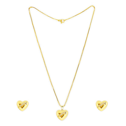 Gold Plated Cubic Zirconia Heart Shaped Trendy Stainless Steel Pendant Set