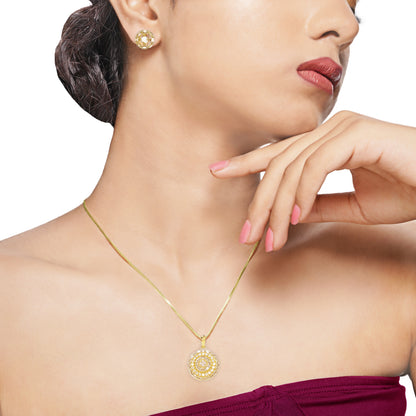 Gold Plated Elegant American Diamond Studded Pendant Set