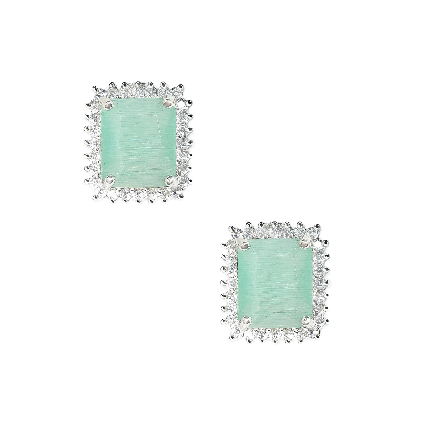 Rhodium Plated Cubic American Diamond CZ  Splendid Shimmery Stud Earrings