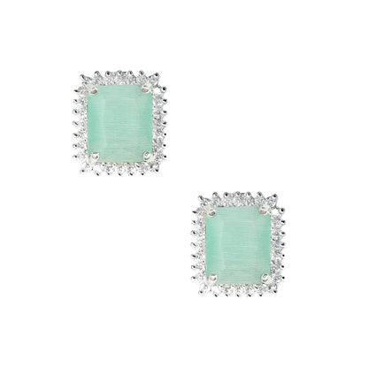 Rhodium Plated Cubic American Diamond CZ  Splendid Shimmery Stud Earrings