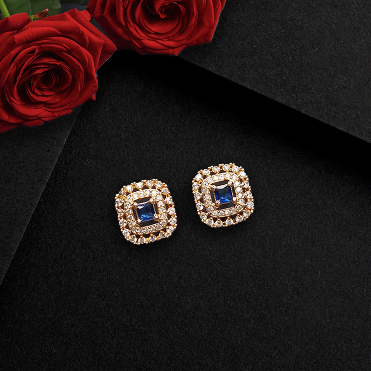 Rose Gold Plated American Diamond Designer Stud Earrings