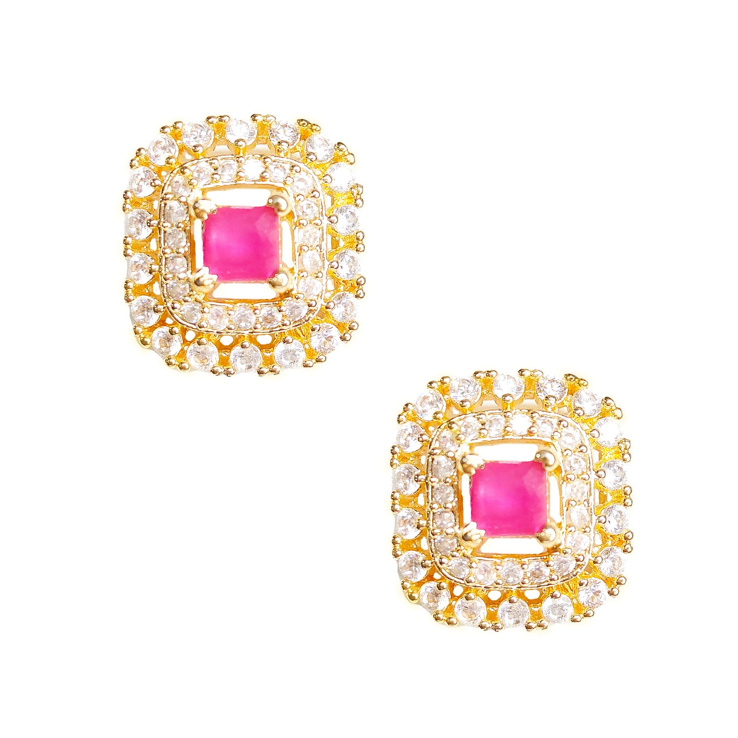 Rose Gold Plated American Diamond Designer Stud Earrings