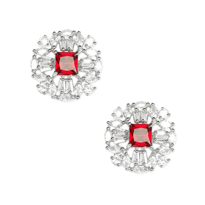 Rhodium Plated American Diamond Elegant Floral Stud Earrings