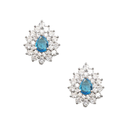 Rhodium Plated American Diamond Dazzling Petal Shaped Stud Earrings