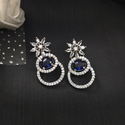 Royal Blue American Diamond Sparkling Pineapple Shaped Drop Earrings