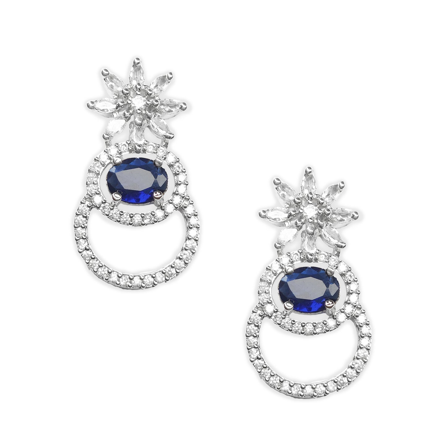 Royal Blue American Diamond Sparkling Pineapple Shaped Drop Earrings