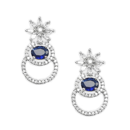 Royal Blue American Diamond Sparkling Pineapple Shaped Drop Earrings