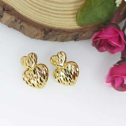 Gold Plated Anti Tarnish Sparkling Heart Shaped Drop Earrings