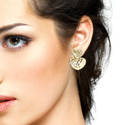 Gold Plated Anti Tarnish Sparkling Heart Shaped Drop Earrings