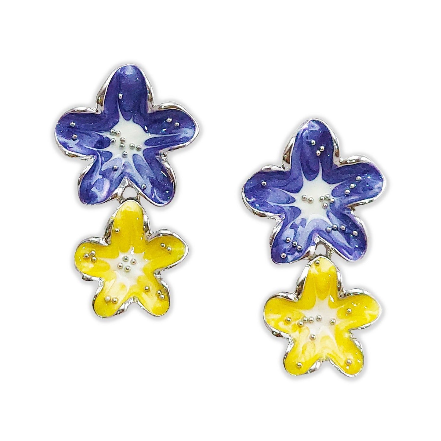 Star Shaped Silver Plated Anti Tarnish Enamelled Drop Earrings