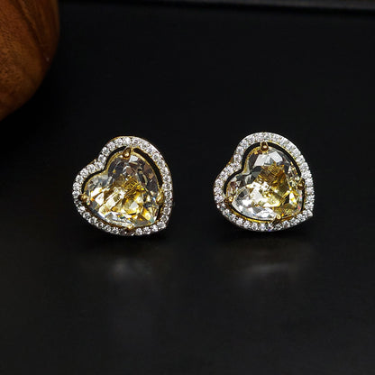 Gold Plated American Diamond Dazzling Heart Shaped Stud Earrings