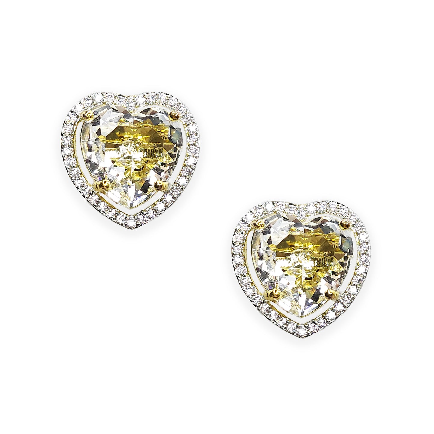 Gold Plated American Diamond Dazzling Heart Shaped Stud Earrings