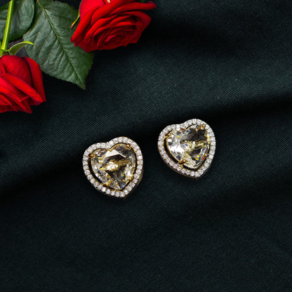 Gold Plated American Diamond Dazzling Heart Shaped Stud Earrings