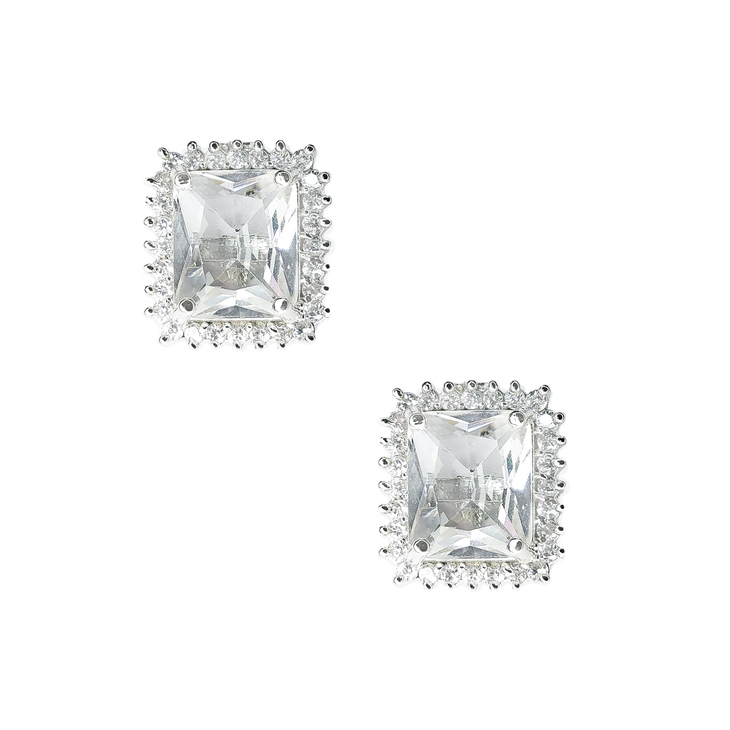 Rhodium Plated Cubic American Diamond CZ  Splendid Shimmery Stud Earrings