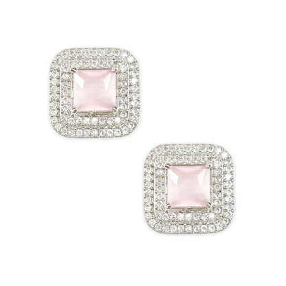 Rhodium Plated American Diamond CZ Stunning Stud Earrings