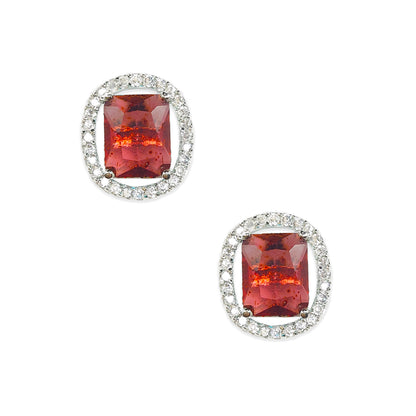 Rhodium Plated American Diamond CZ  Oval Shaped Stud Earrings