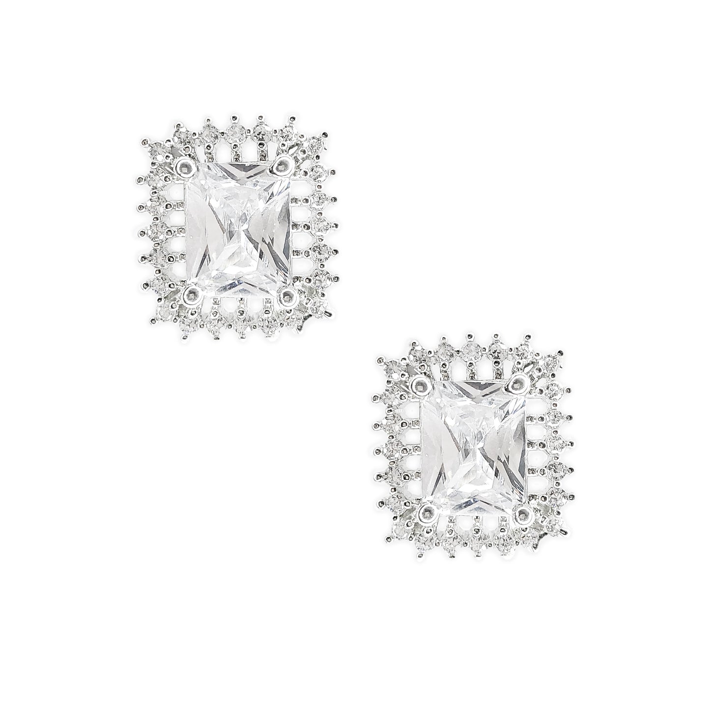 Rhodium Plated American Diamond Studded Sparkling Stud Earrings