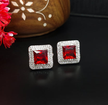 Rhodium Plated Cubic American Diamond Studded Shimmery Stud Earrings