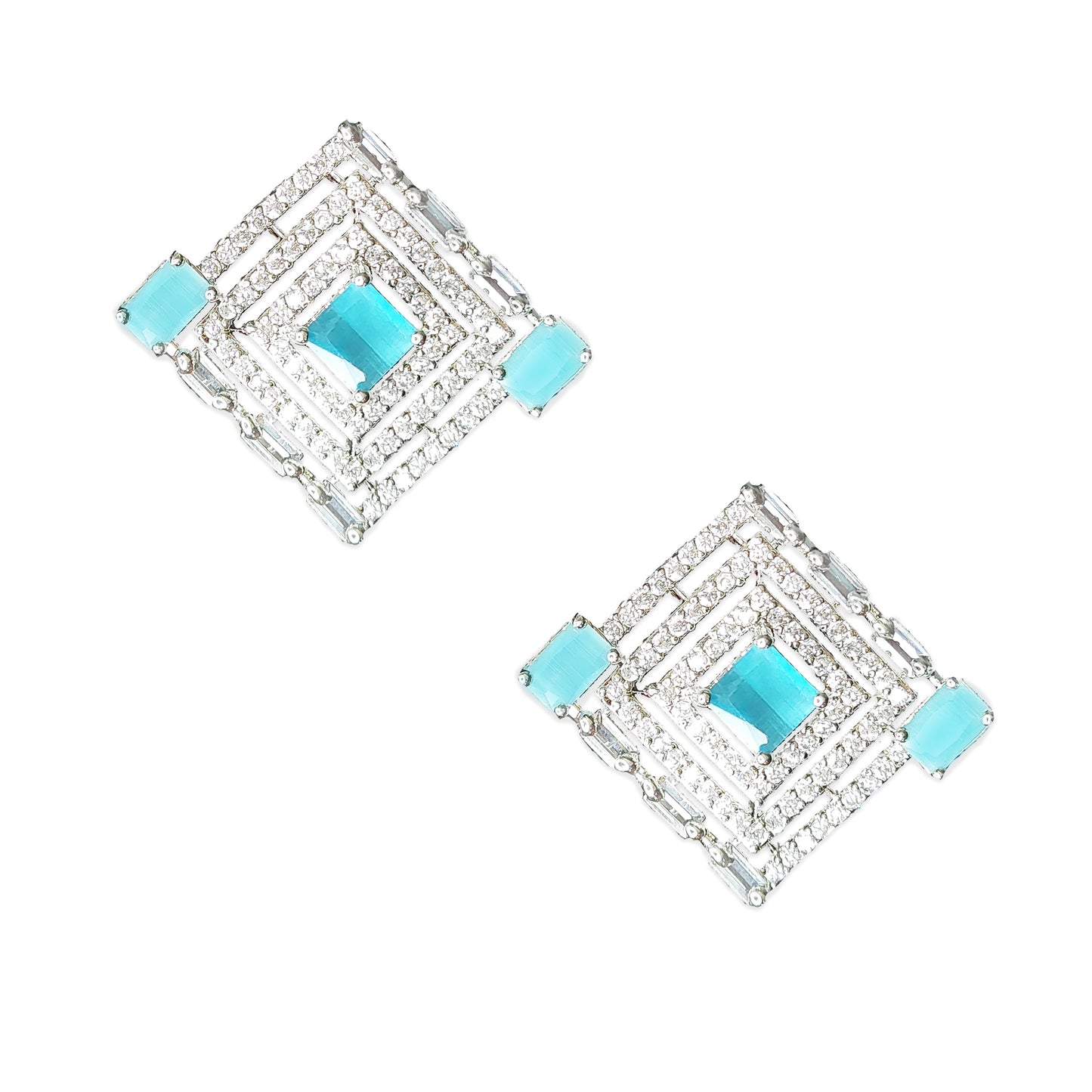 Rhodium Plated Cubic American Diamond Studded Splendid Stud Earrings