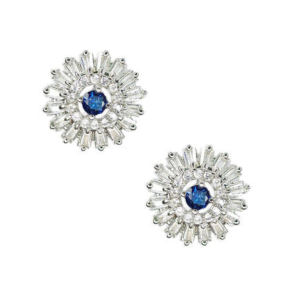 Rhodium Plated American Diamond Elegant Floral Stud Earrings