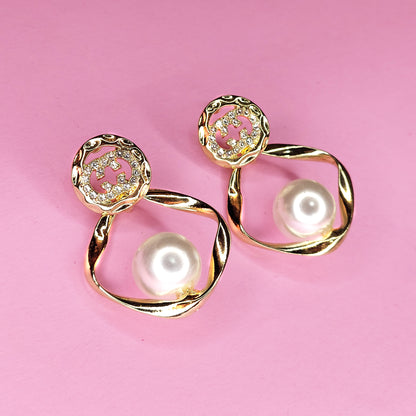 Rose Gold Plated Pearl MOP Austrian Diamond Sparkling Drop Earrings