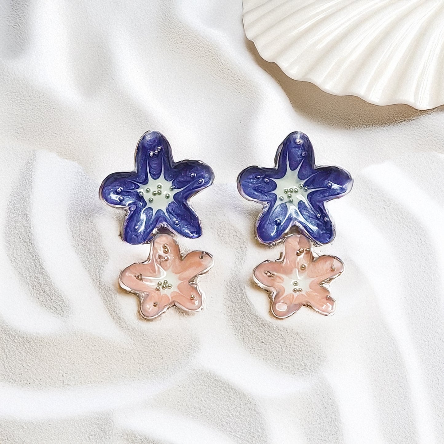 Star Shaped Silver Plated Anti Tarnish Enamelled Drop Earrings