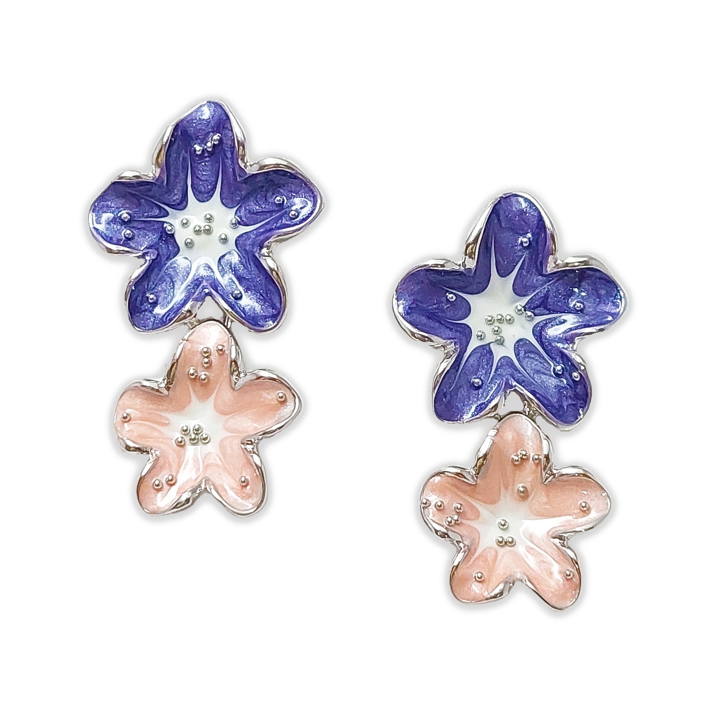 Star Shaped Silver Plated Anti Tarnish Enamelled Drop Earrings