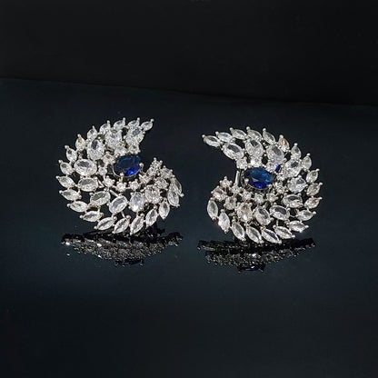 Rhodium Plated American Diamond Stunning Designer Stud Earrings